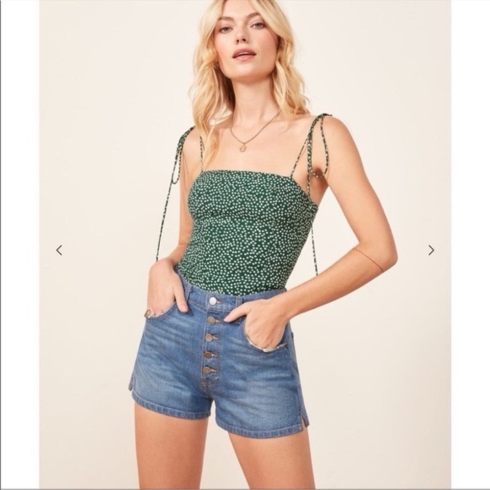 Reformation Lily Tie Tank Green White Floral